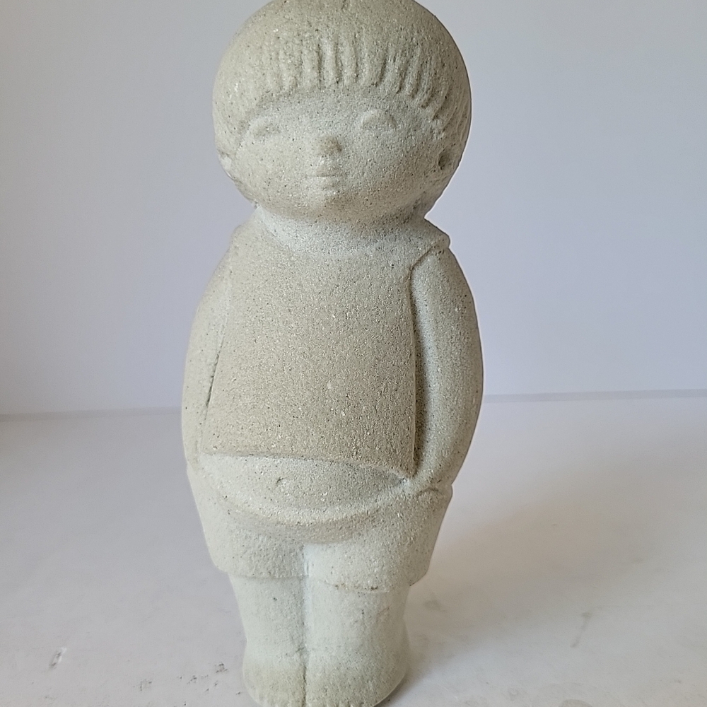 Marbell Stone Art Belgium Figurine - Textured Cream Boy Sculpture 6.5"
